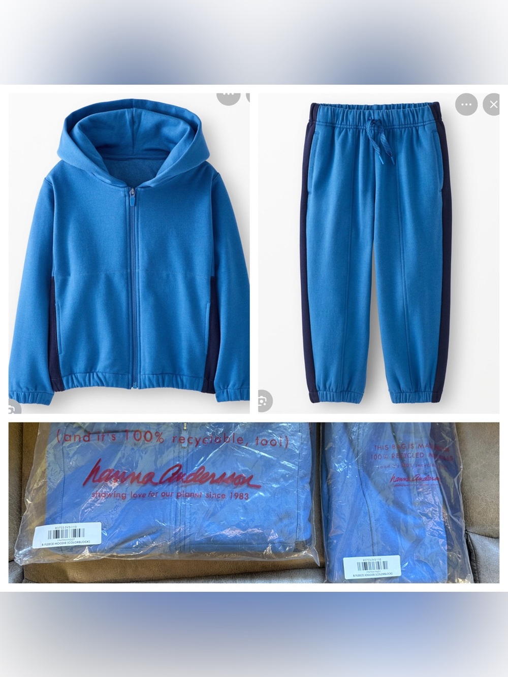 NWT Hanna Andersson fleece colorblock jacket and fleece colorblock joggers